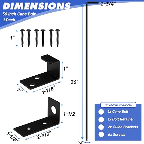 36 Inch Cane Bolt Gate Drop Rod, Heavy Duty Steel Ground Anchor | Solid Steel, Black Powder Coated; Holds Gate Securely in Place; for Wood, Vinyl, Metal Gates,Fence; Easy to Install - size: 36 Inch