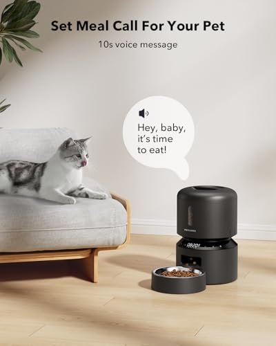 PETLIBRO Automatic Cat Feeder – 3L Programmable Pet Food Dispenser with Airtight Storage, Timed Portion Control, Voice Meal Call & Dual Power Supply, Clog-Free Healthy Feeding for Cats & Small Dogs - color: Black, size: 3l-basic No Cam&app