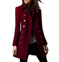 chouyatou Women's Winter Double Breasted Wool Coat Elegant Collared Wool Blend Trench Pea Coat - color: Wine Red, size: X-Large