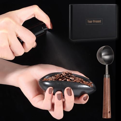 3pcs Coffee Bean Dosing Cup Set, Ceramic Cup Dosing Spoon Spray Bottle | Coffee Bean Dosing Cup Set in Gift Box, Static Reduction Precise Measuring for Espresso Tea Coffee Bar Accessories Kit - color: Black
