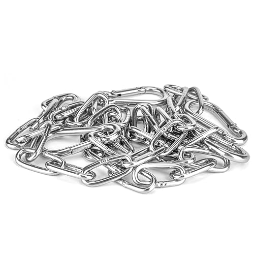 2 Pack Gate Chain Lock for Outdoor Fence with Carabiner, 1/6 x 24 Inch Stainless Steel Link Chains No Fear of Being Bent, Easy to Adjust Barn Chain for Livestock Gate （ Silver ） (2, 24 Inch)