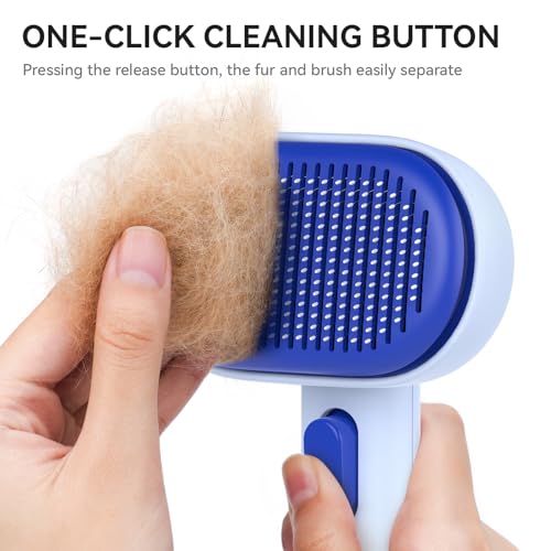 aumuca Skin Friendly Self-Cleaning Slicker Brush for Dogs & Cats, Gentle Pet Grooming Tool for Shedding & Deshedding, Efficient Hair Remover for Long & Short Haired Pets - color: Blue
