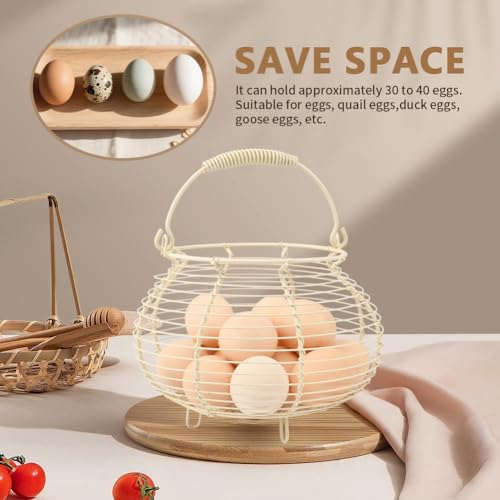 Wire Egg Basket for Gathering Fresh Eggs Holder,Holds About 20 Large Eggs | Retro Handle Egg Gathering Basket,Metal Eggss Holder Countertop,Farmhouse Eggs Storage Container for Farmhouse (White) - color: White
