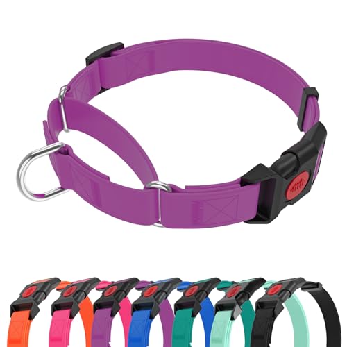 Waterproof Martingale Collar for Dogs,Easy to Clean Dog Collars with Safety Quick Release Buckle,Rubber Collar for Medium Large Dogs Walking Training (Purple, S (13.4-16.5inch)) - color: Purple, size: S (13.4-16.5inch)