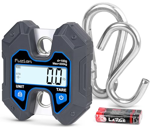 Fuzion Hanging Scale 440lb/200kg, Mini Crane Scale w/Stainless Steel Hook | No Setup Required, Hold/Tare Function, Large Display, Digital Hanging Scales for Weighing Animals, Hays, Fish, Travel Luggage - color: Grey+Blue, size: 440LB