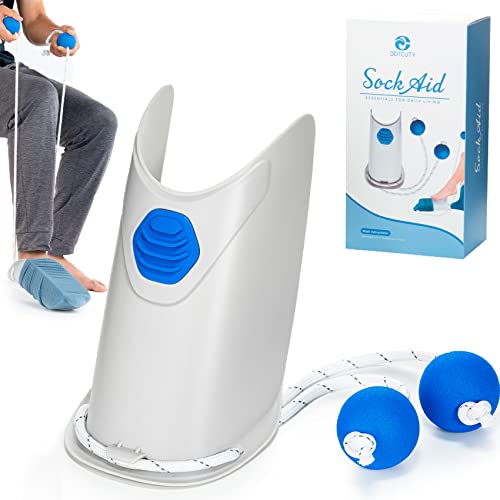 Sock Aid - Socks Helper with Adjustable Cords,Easy on Sock Aid Tool | Helper Aide Tool with Ergonomic Soft Foam Round Handles for Elderly, Disabled, Pregnant, Suitable for various socks - color: Ash Gray
