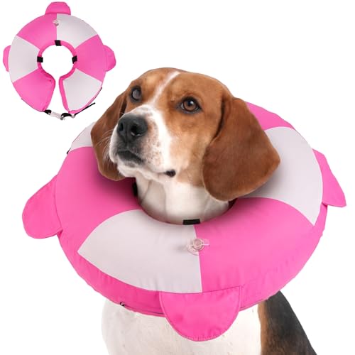 Inflatable Recovery Dog Collar -Lightweight Adjustable,Protective Donut Cone After Surgery for Wound Healing,Prevent from Biting or Scratching,Waterproof & Easy to Clean (Pink,L) - color: Rose-Pink, size: Large