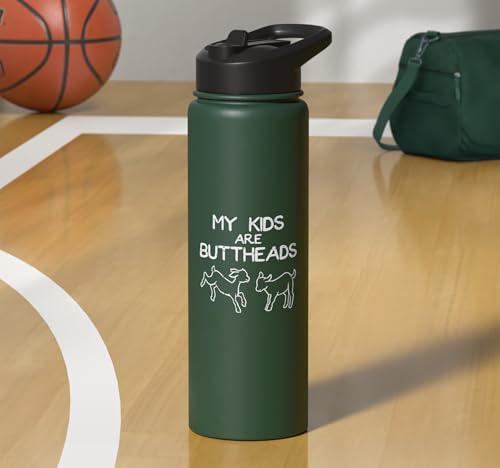 Goat Mom My Kids Buttheads Funny Farm Farmer Mama Women Men Stainless Steel Insulated Water Bottle - color: Dark Green