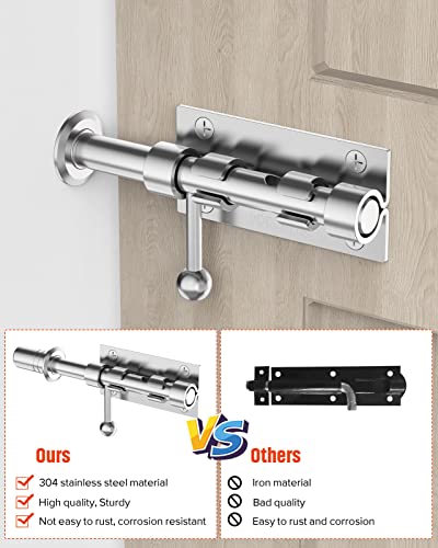 Heavy Duty Slide Bolt Gate Latch Hardware, 6.3 Inch, Silver | Solid 304 Stainless Steel Latches Electroplating Finish, Barrel Bolt Lock for Wooden Fence, Interior, Yard/Barn/Shed Door - color: Silver - 1 Pack
