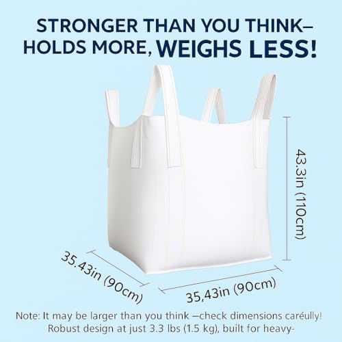 5 Pack FIBC Bulk Bags, 1 Ton Capacity Each, 2200lbs SWL Polypropylene | 35x35x43", Large Reusable Super Sacks for Yard Waste, Firewood, Grain(costales para maíz), Construction Debris, and More