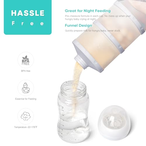 Termichy Stackable Formula Dispenser Portable: Milk Powder Container to go | Separated Compartments Premeasure Storage - Mess-Free Funnel Spout for No-Spill Pouring - for Home or Travel Use - color: Grey