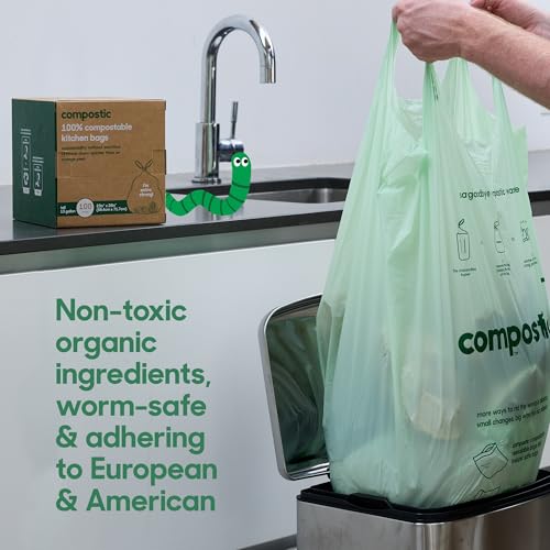 Compostic Compostable Trash Bags, 13 Gallon Tall Kitchen (50 Count) Starter Pack — Extra Strong, Home Compostable, Plant-Based, Non-Toxic, Unscented Garbage Bags - size: 50 Count (Pack of 1), style: Tall 13 Gallon