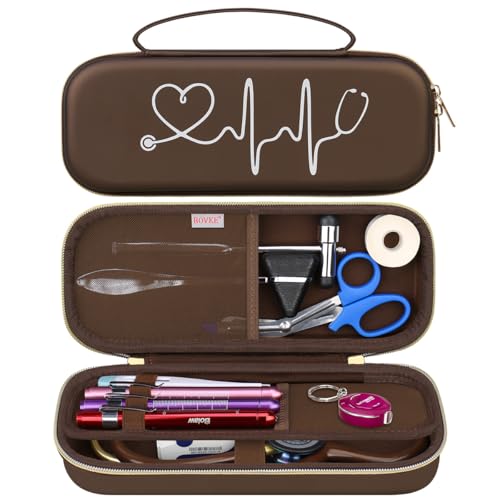 BOVKE Stethoscope Case for 3M Littmann Classic III Monitoring, Lightweight II S.E, Cardiology IV Diagnostic, MDF Acoustica Stethoscopes, Extra Room for Nurse Essentials and Medical Supplies, Brown - color: Brown