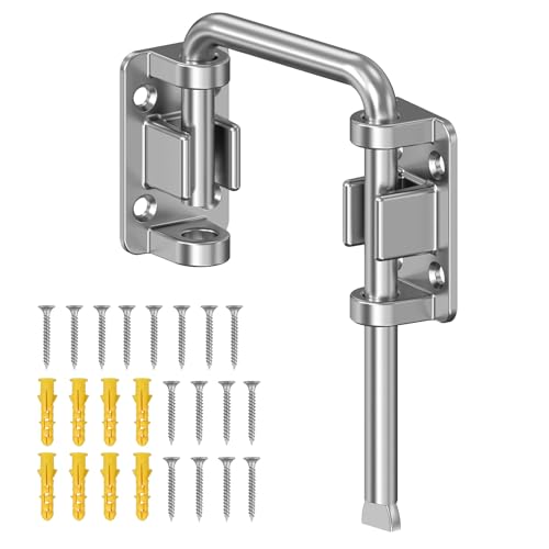 Sliding Door Loop Lock, 90/180 Degree Patio Door Latch, Silver | Stainless Steel Home Security Loop Latch for Sliding Barn/Single/Double Opening Gate, Shed, Closet, Window, Fence - color: Silver-1PC