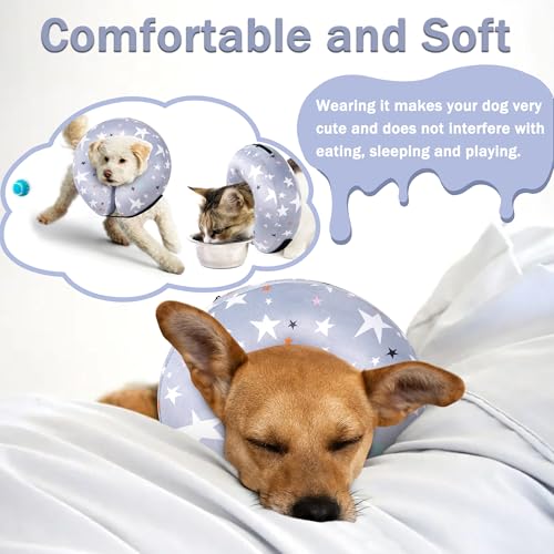 Recovery Donut Collar for Dogs & Cat,Inflatable Dog Cone Collar Alternative After Surgery,Soft Cone for Large Medium Small Dog,Adjustable Pet Neck Donut(Grey Star,Large - color: Grey, size: L（neck 14"-18"）