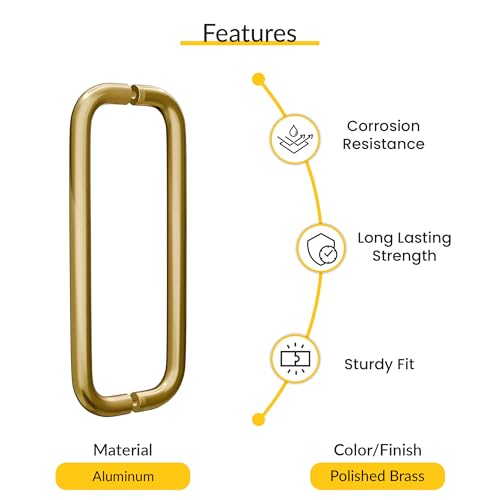 BRIXWELL Straight Back-to-Back Pull Handle Aluminum Material, Polished Brass Finish, 11" Total Length, 10" Center-to-Center, 1" Diameter, 3-1/4" Projection - color: Polished Brass, size: 11 Inch