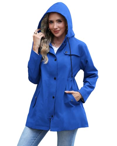 RUMIA Raincoat Women Waterproof Long Hooded Trench Coats Lined Windbreaker Jackets for Women 2026 S-2XL - color: Blue, size: XX-Large
