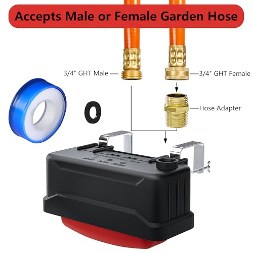 EyGde 2 PCS Water Trough Float Valve for Stock Tank, Includes 3/4" Hose Metal Connectors, PTFE Tape, Automatic Water Level Control Device for Livestock Waterer, Poultry, Cattle, Goat, Pool, Pond