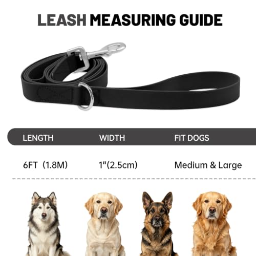 Waterproof Dog Leash with Double Handle, 6 FT Durable Odor-Proof Dog Leashes with Strong Aviation Aluminum Hooks Fits Small Medium or Large Dogs - color: Black, size: 6FT - Double Handle