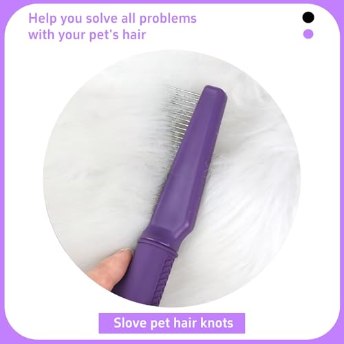 Pet Comb for Grooming Long Haired Cats & Dogs With Stainless Steel Metal Teeth for Shedding and Tangles, Non-slip & Anti-static rubber handle,Safe & Gentle Pet Grooming Comb - size: Pet Detangling Comb