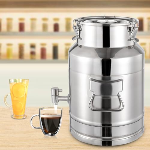 Stainless Steel Milk Can, 15 Liter Seamless Milk Jug Wine Pail Bucket with Spigot 3.96 Gallon Anti-Leak Liquid Storage Container Milk Pail with Sealed Lid for Milk and Wine (15L with Spigot) - size: 15L with Spigot