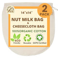 XXL 14"x14" Nut Milk Bag - 100% Organic Unbleached Cotton Easy To Clean Nut Milk Strainer/Cheesecloth Bags, Reusable for Straining Oat Milk, Almond Milk, Cheese making, Celery Juice