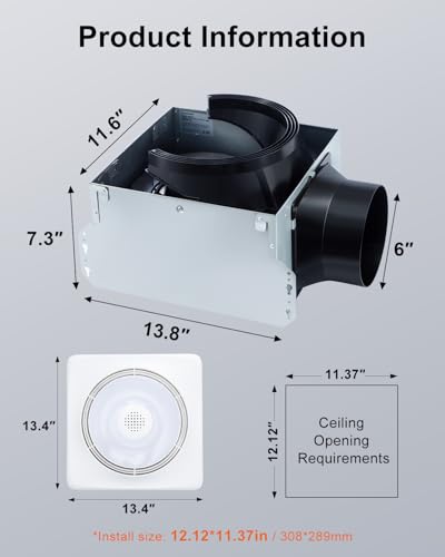 GROWNEER Powerful Oversize Bathroom Exhaust Fan with Light, 40W Bathroom Fan with Humidity Sensor, 110/160 CFM 1.0 Sone Exhaust Fan with Heater, 1800W Heating, 1500lm 2700K/4000K/5000K & Nightlight - style: Humidity & Heater