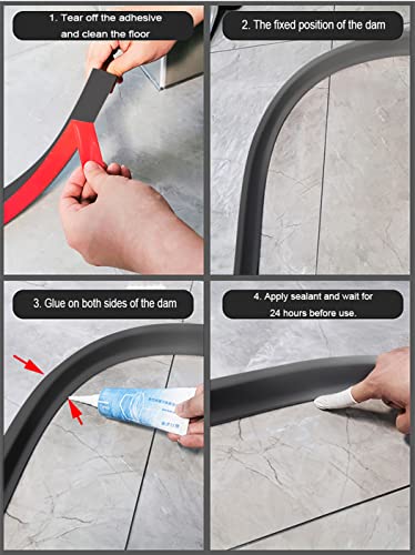 39Inch Collapsible Shower Threshold Water Dam 2" High Shower Barrier Water Stopper 2" Tall Shower Water Guard To Keep Water In Shower Dry And Wet Separation Bathroom Wheelchair Accessible Black - color: Black, style: 39inch