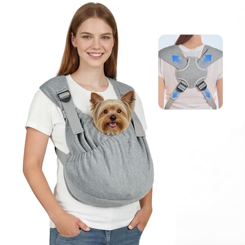 Supet Dog Sling Carrier for Pets, Adjustable Hands Free Front Chest Pouch | Reduces Back & Neck Pain Anti-Anxiety Backpack, 62% Cotton Blend Soft Bag, Fit Dogs, Cats, Puppy (Grey Regular 4-12Lbs) - color: Grey, size: Regular ( 4 - 12Lbs )