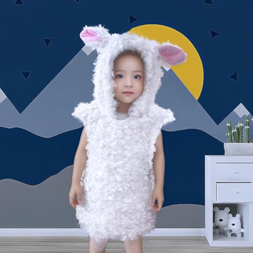 Kids Toddler Lamb Costumes Hooded Vest Cute Sheep Cosplay Christmas Outfits Sleeveless Hoodies for Boys Girls - size: 5-6 Years