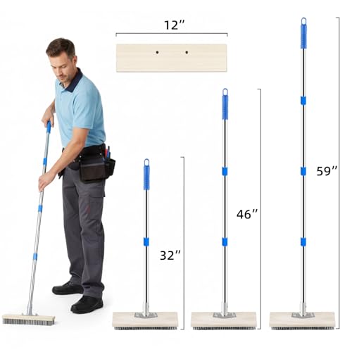 SUNBABA Stainless Steel Wire Scrub Brush with 62" Long Handle,Heavy Duty Stiff Metal Bristle Scrubber Broom for Deck Concrete Patio Gardens and Garages Floor Cleaning, Outdoor Moss Removal