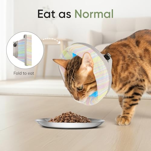 Supet Soft Cat Cone Collar to Stop Licking, Breathable Mesh Cone with Waterproof Liner Recovery Collar, for Kitten, Comfortable Elizabethan Alternative for Spay Neuter Grooming (S) - color: Rainbow and Blue, size: S