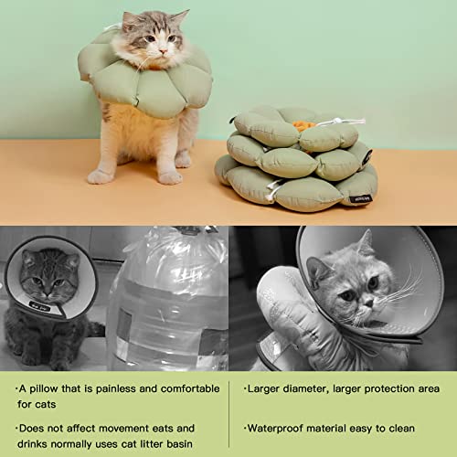 Cat Cone Collar,Cute Waterproof Cat Recovery Collar,Anti-Bite Lick Wound Healing Safety Elizabethan e Collar for Cats,Green Flower All-Season Style - color: Green Flower, size: Small