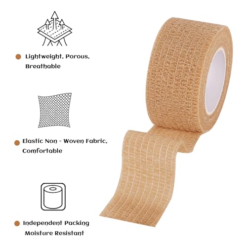 24 Rolls Elastic Self Adhesive Bandage Wrap 1 Inch, Breathable Non Woven Cohesive Bandage, Vet Wrap for Dogs, Ankle Sprains Swelling Medical First Aid Tape, Sports Athletic Tape (Brown) - color: 1 Inch-24 Count Brown