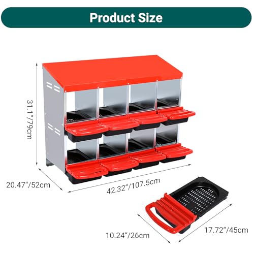 Chicken Nesting Box, 8 Compartment Roll Away Eggs Laying Boxes, Hen Nest Boxes, Cleanable Pull Out Hen Roosting Boxes