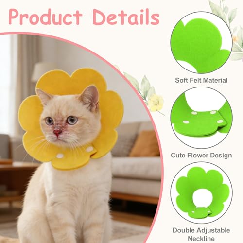 Felt Cat Recovery Collar, Cute Flower Cat Recovery Collar Adjustable Recovery Cones (2Pcs, M 8.7-9.8inch, Fluorescent Green) for Small Dogs Kittens Cats - color: Green, size: M（2.5-4.5 KG/5.5-9.9 lb）