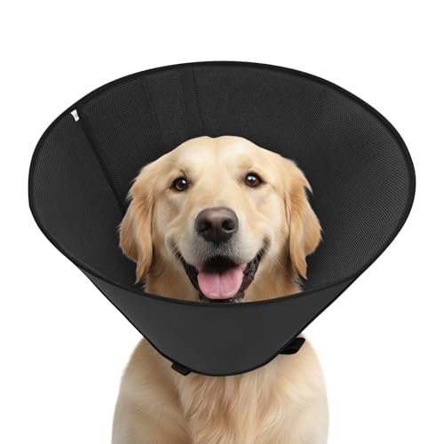 Soft Dog Cone Collar to Stop Licking After Surgery, Mesh Breathable Pet Recovery Collar for Large Medium Dogs, Elizabethan Cone Alternative(XXL) - color: Black, size: XXL
