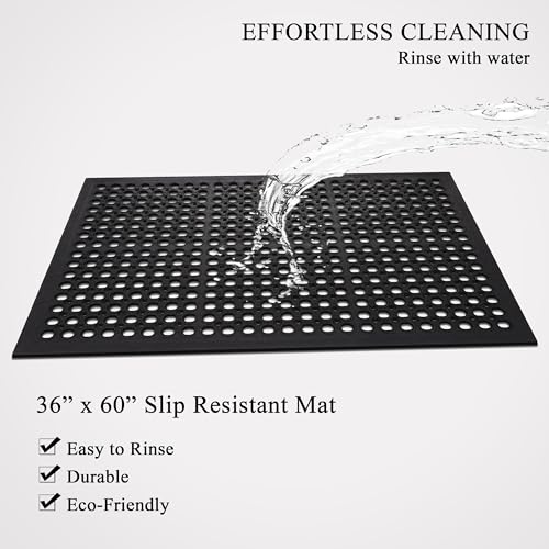 A1 Home Collections Anti Fatigue Mat, 0.6" Thick Heavy Duty Rubber Floor Mat with Drainage Holes - Non-Slip Kitchen, Bar & Restaurant Mat, 36x60 in - size: 60"L x 36"W x 0.6"Th