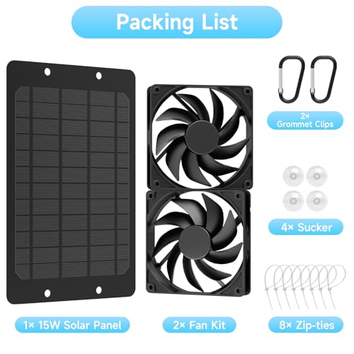Solar Powered Fan for Outside, IP65 Waterproof Auto On/Off Solar Exhaust Fan Kit wtih 10 Ft Cable for Chicken Coop, Shed, Greenhouse, Pet House Ventilation Accessories