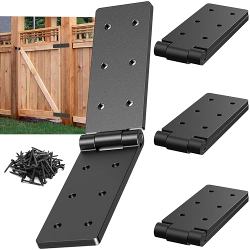 Heavy Duty Gate Hinges 270° Adjustable, 4-Pack for Wood Fence Barn Door | Double layer folding butt hinges, screws included, heavy duty steel, for wood fence barn gate - color: 4 pack Black