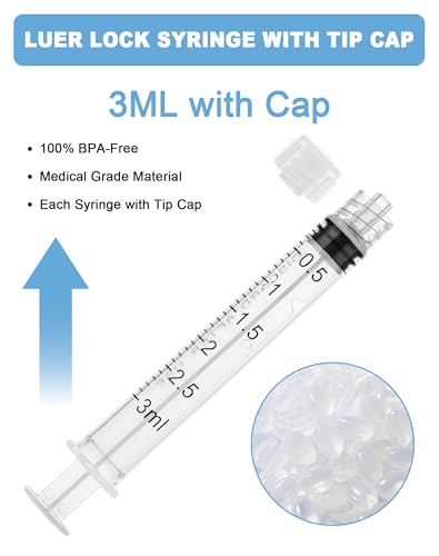 3mL Syringes without Needle, Sterile, Individually Wrapped | Luer Lock Syringe with Cap, Accurate Liquid Measurement for Lab Use and Home Care, 10 Pack - style: 3ML
