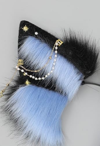 Handmade Wolf Ears Headband Fox Ear Hairband Wolf Cosplay Props - color: Blue1