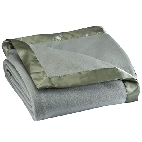 Fleece Blanket with Luxurious Satin Binding Edges, Lightweight | & Machine Washable | Sage, Full Queen - color: Sage, size: Full Queen