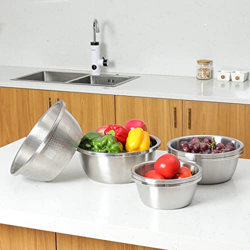 Paoli 304 Stainless Steel Fine Mesh Colander Set, 2QT Large Capacity Strainer with Mixing Bowl — Rinse Fruits, Veggies, Rice & Drain Pasta, Dishwasher Safe (2-Piece) - color: Primary Colors, size: 2qt
