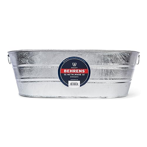 Behrens 16 Gallon Round Galvanized Weatherproof Steel Tub with Wire Handle and Offset Bottom for Indoor Home and Outdoor Garden Use, Silver - size: 16 gallon