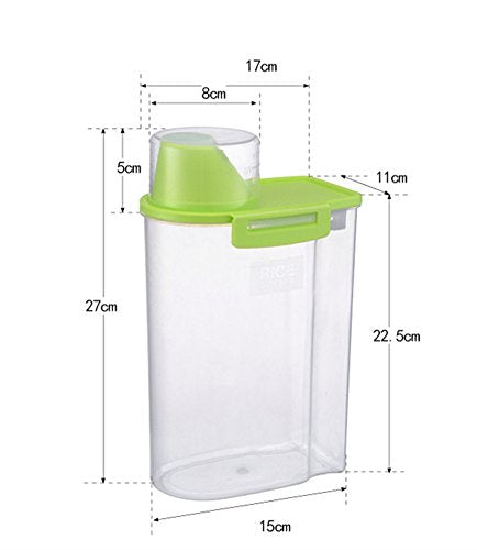 Pet Food Storage Container with Graduated Cup and Seal Buckles Food Dispenser for Dogs Cats (Green) - color: Green
