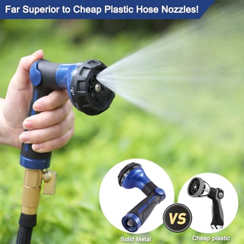 FANHAO Heavy Duty Garden Hose Nozzle, Metal Hose Sprayer Easy Thumb Control | 8 Spray Patterns, Rustproof Water Nozzle, Non-Slip Ergonomic Grip, Elder & Child Friendly for Garden, Car & Pet, Blue - color: Blue