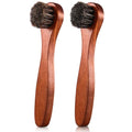 2 Pcs Horsehair Shine Shoes Brush Kit Polish Dauber Applicators Cleaning Leather Shoes Boots Care Brushes Suede Cleaner Brush(Brown Long Handle) - style: Brown Long Handle