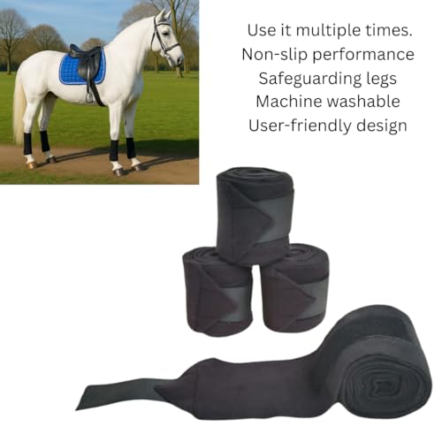 Horse Leg Bandage/Horse Leg wrap (Set of 4) Red, Blue, Navy Blue, and Black (Black) - color: BLACK