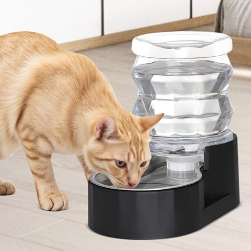 RIZZARI 4L Gravity Cat Water Dispenser:Spill Resistant for Apartments | No Filter Required/Leak-Resistant Design/Easy to Refill,Easy to Clean/Stable Anti-Tip Base/Food-Grade Materials - color: Jet Black, size: 4L